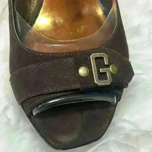 Guess Wgleona Vintage Dark Brown Suede 4” Heels with Back Strap Womens Size 6.5 - Picture 6 of 16